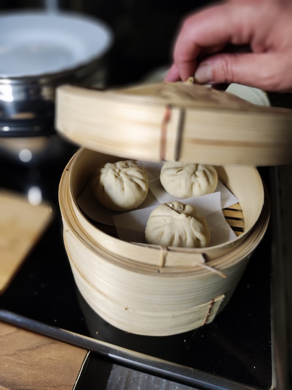 Baozi in Bamboo Steamer